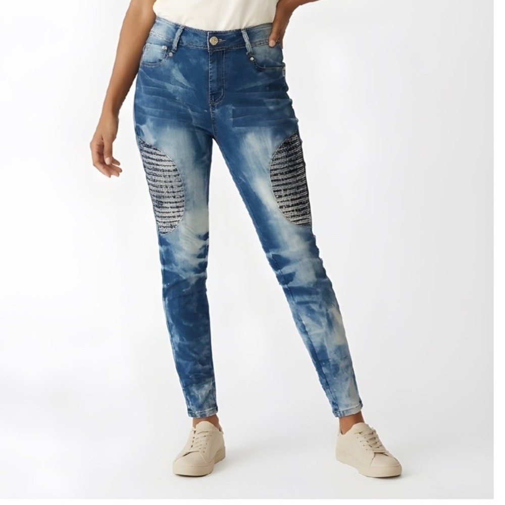 Salvaje Evolution Women's Jeans Size 9 Acid Wash Metallic Embellished Denim